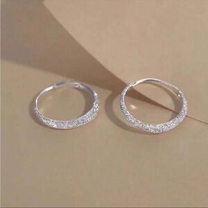 Textured Silver Hoop Earrings with Crystals